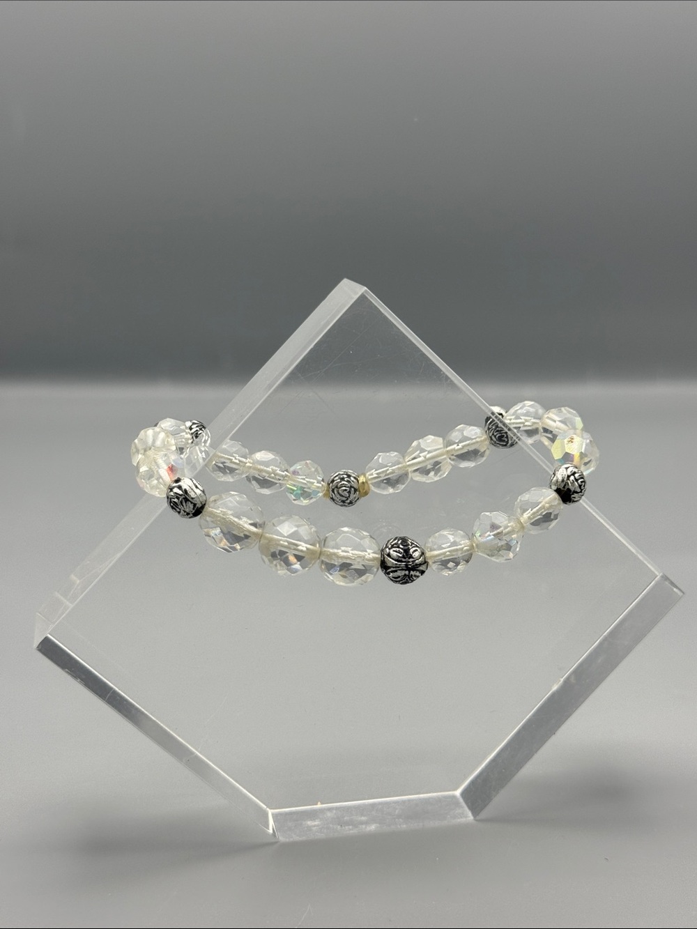 Crystal Bead Stretch Bracelet with Silver Accent Beads